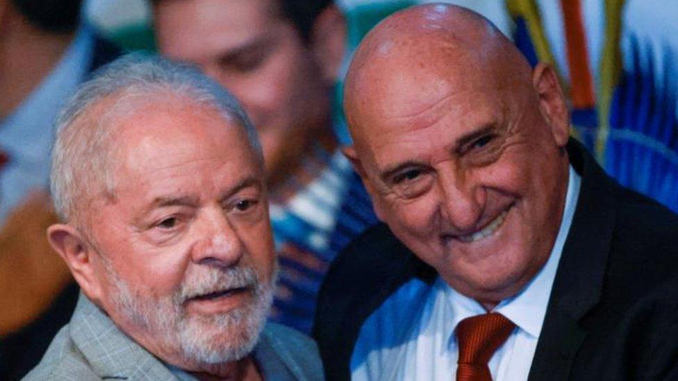 Luiz Inacio Lula da Silva greets Marcos Goncalves Dias nominee for Minister of Institutional Security during the presentation of the ministers nominated for his government at the transition government building in Brasilia, Brazil, December 29, 2022.