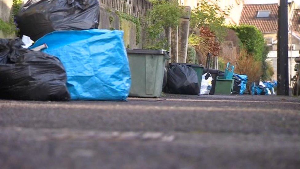 Recycling waste awaiting collection in Bath