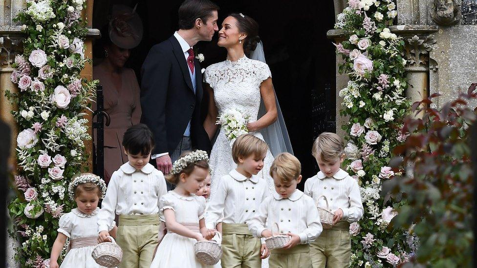 James Matthews and Pippa Middleton outside the church after they are married