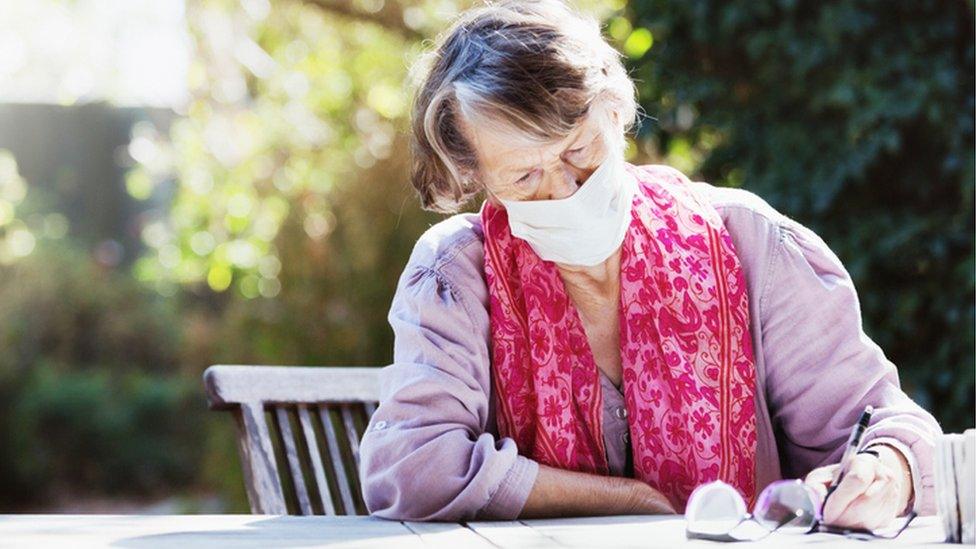 Woman wearing face mask