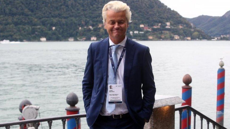 Dutch leader of the Party for Freedom Geert Wilders, in front of Lake Como