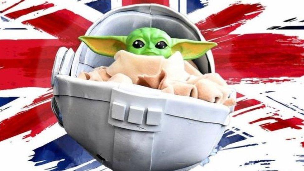 Baby Yoda/Union Jack composite image