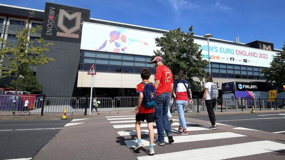 Fans walking into the MK Stadium to watch Finland play Spain