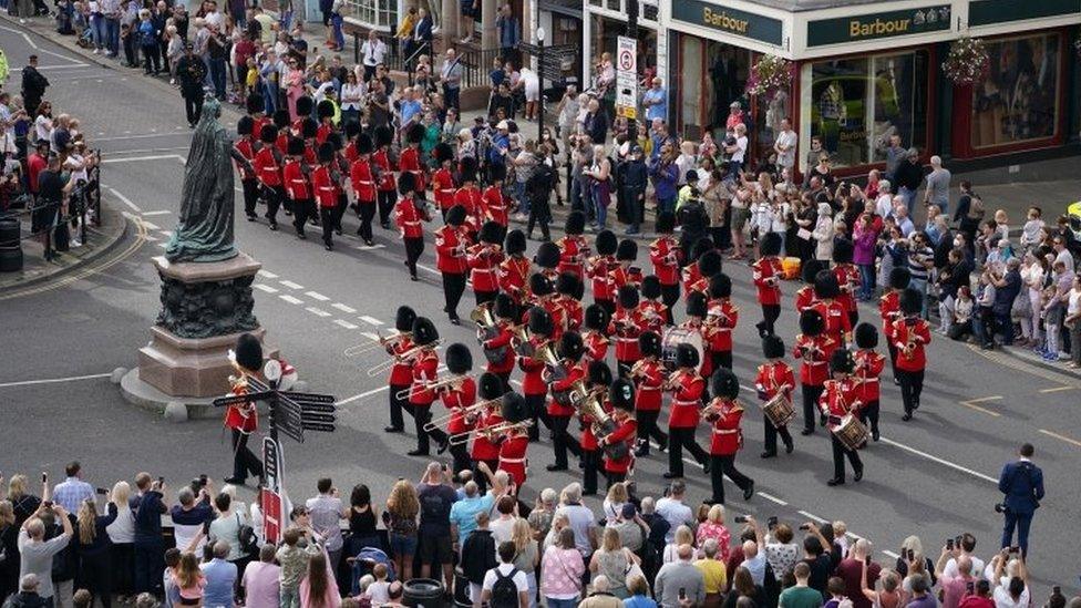 Military personnel arriving for the Guard Change at Windsor Castle