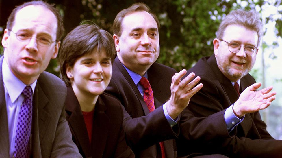 John Swinney, Nicola Sturgeon, Alex Salmond and Mike Russell in 1999