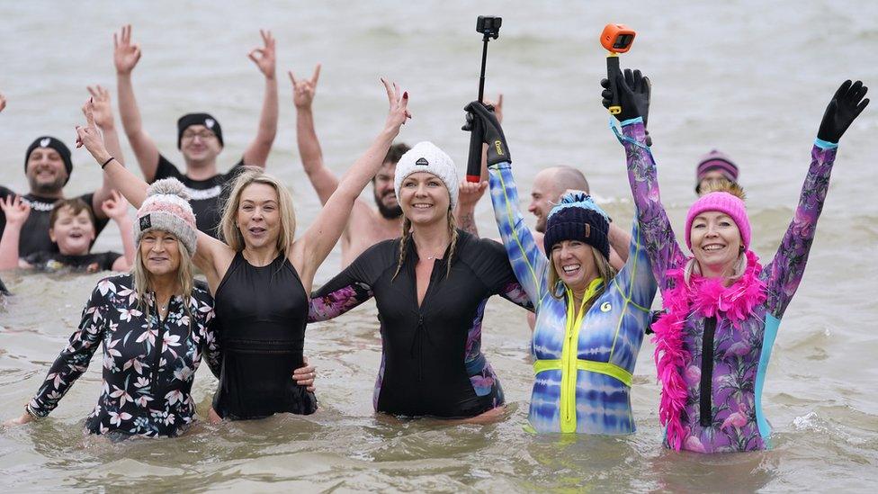 Gosport swimmers in fancy dress on New Year's Day