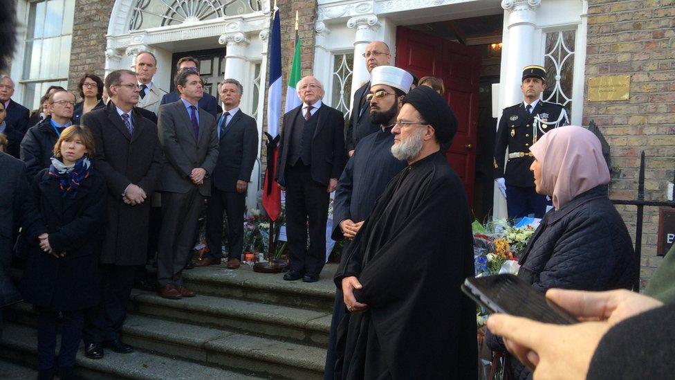 A minute's silence was held outside Ireland's French embassy in Dublin