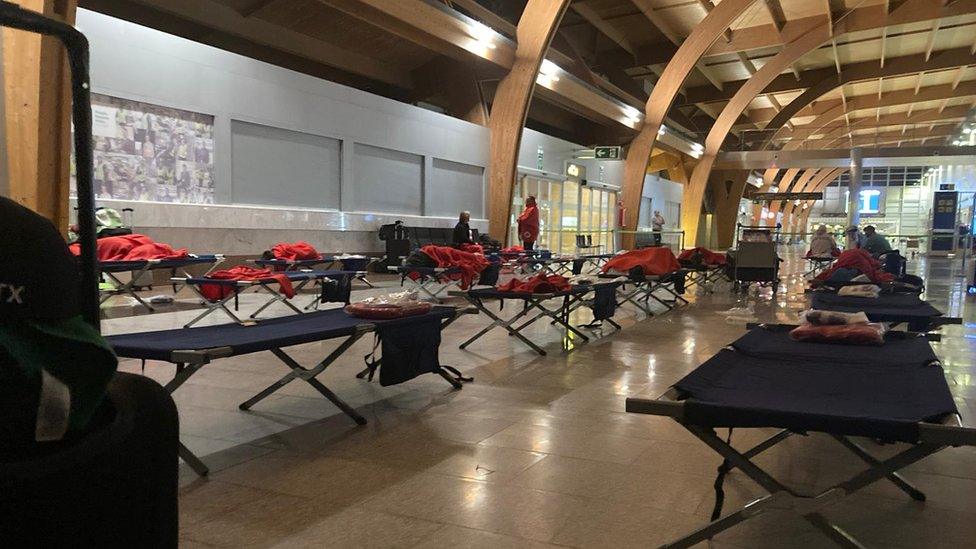 Beds put out at the airport in Tenerife