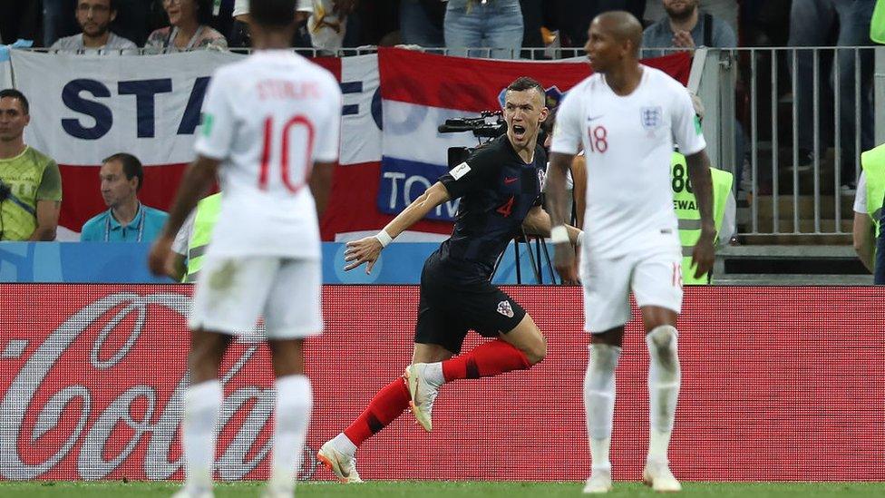 Ivan Perisic celebrates scoring for Croatia against England in the World Cup semi-final