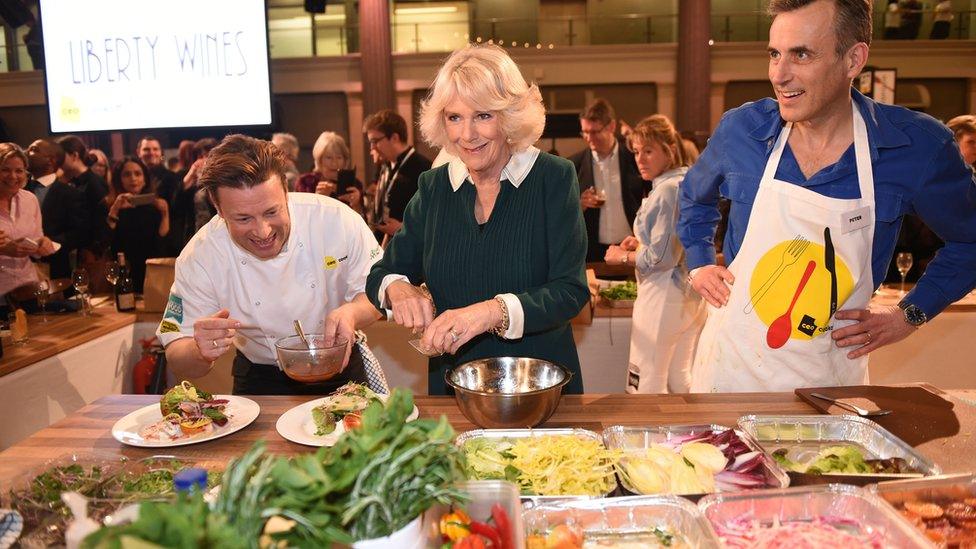 Jamie Oliver, the Duchess of Cornwall and Peter Harding