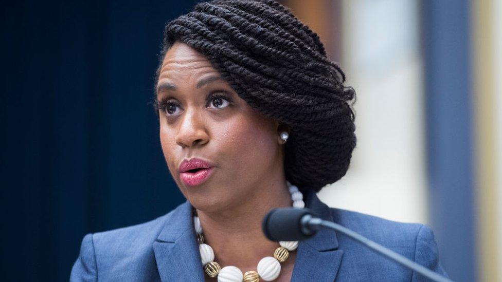 Ms Pressley at a House Financial Services Committee hearing