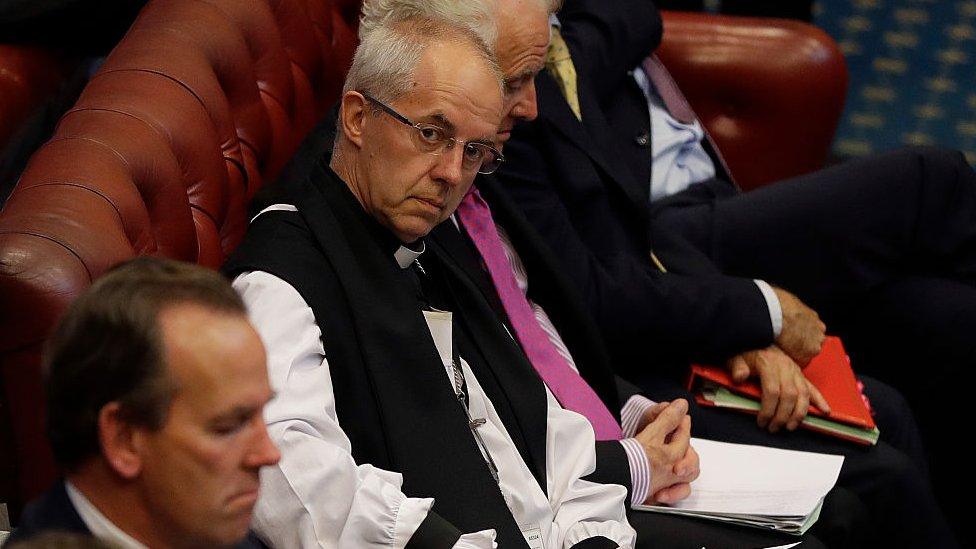 Archbishop of Canterbury Justin Welby sitting in the House of Lords