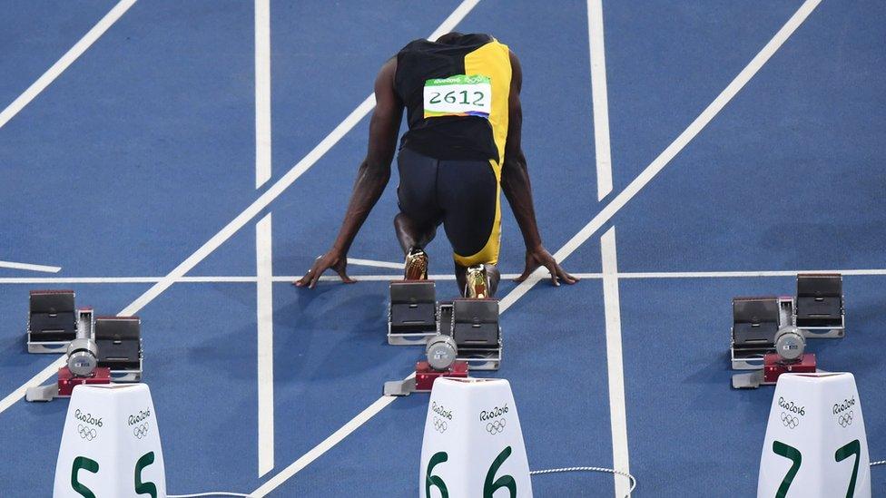 Usain Bolt in the blocks