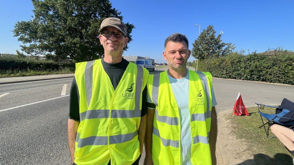 Striking workers Timothy Cheddarton and Mark Wayne