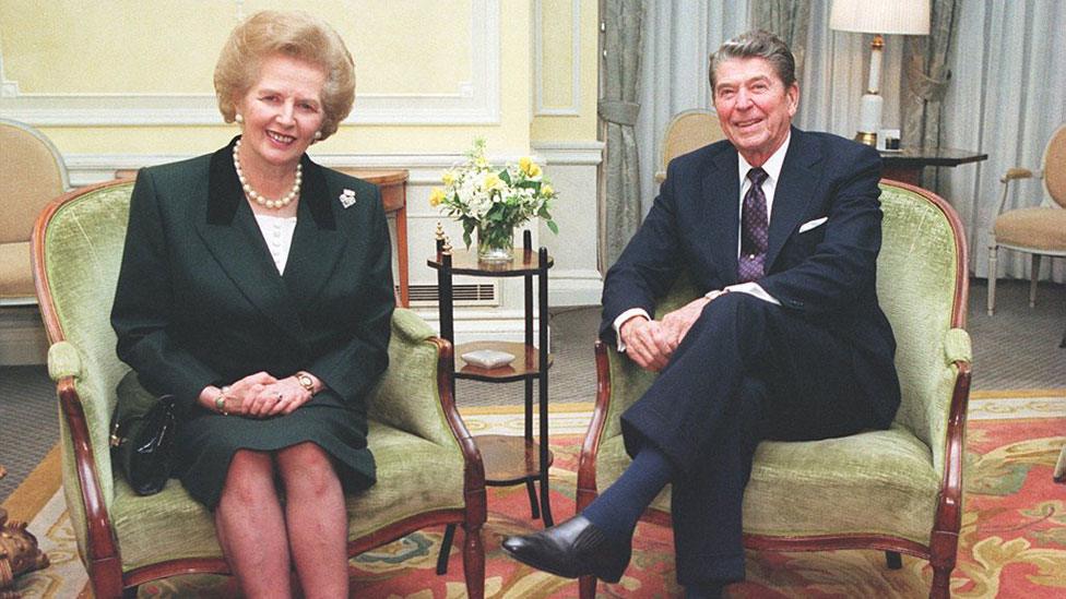 Margaret Thatcher and Ronald Reagan in 1990