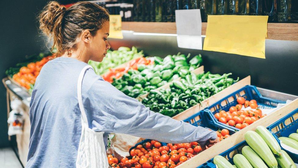 Woman shopping at a market in Turkey