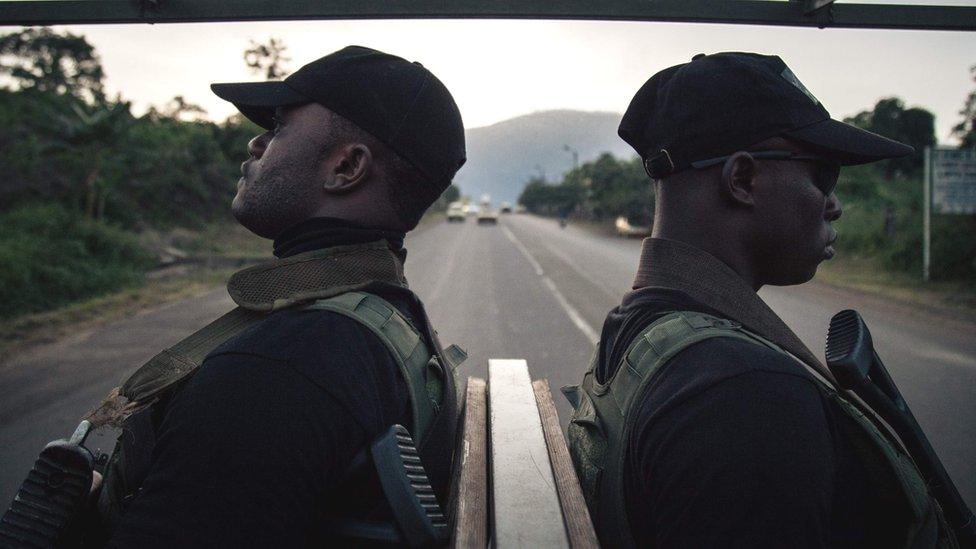 Soldiers of the 21st Motorized Infantry Brigade patrol in the streets of Buea, South-West Region of Cameroon - 26 April 2018