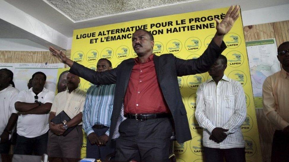 Presidential candidate Jude Celestin gestures during a news conference in Port-au-Prince on 6 November, 2015