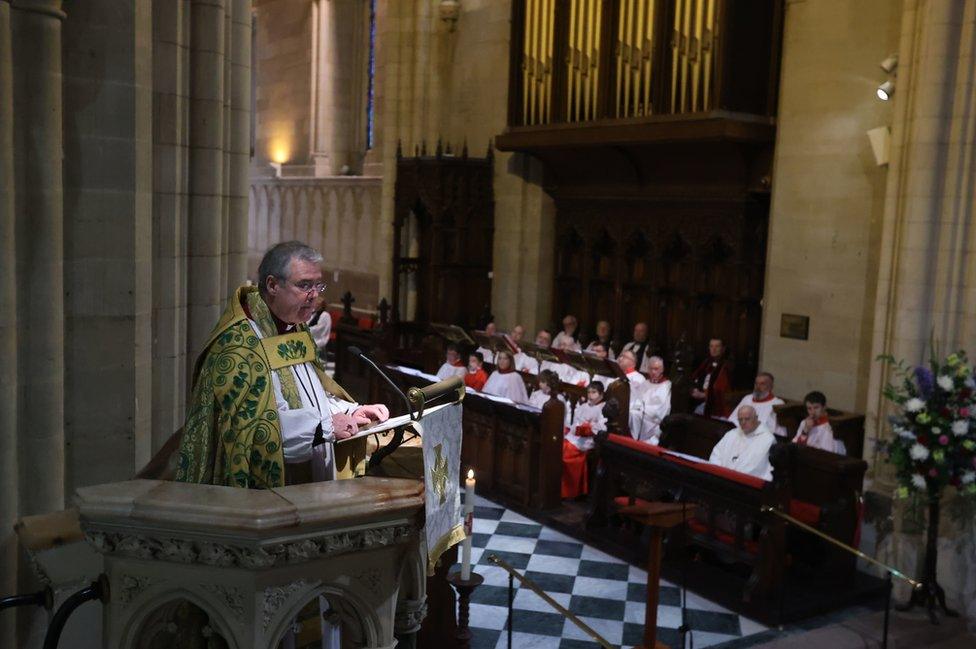 Archbishop John McDowell gives the sermon during the thanksgiving service at St Patrick's Cathedral