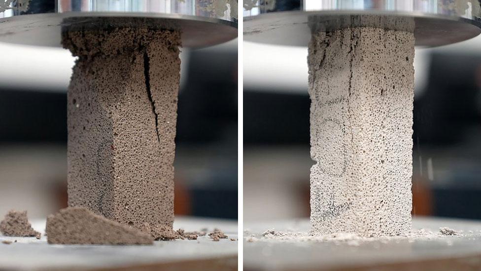 Crush test. Wet Raac on the left breaks up much easier than a dry sample