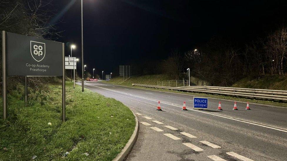 Road closure in Rodley, Leeds