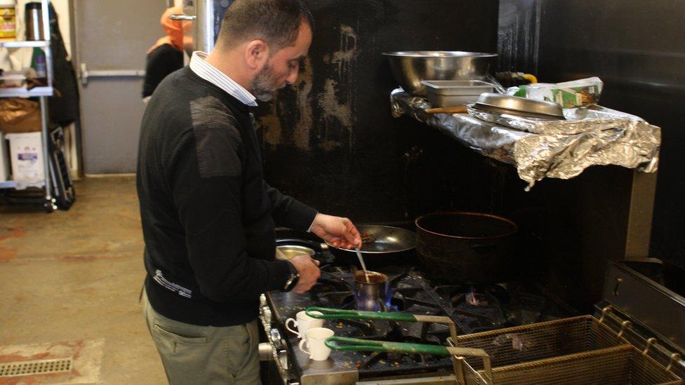 Ayman Attar Bashi making Turkish-style coffee at Pita Shack in Austin, Texas