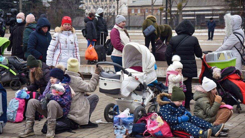 Refugees gathered in Poland