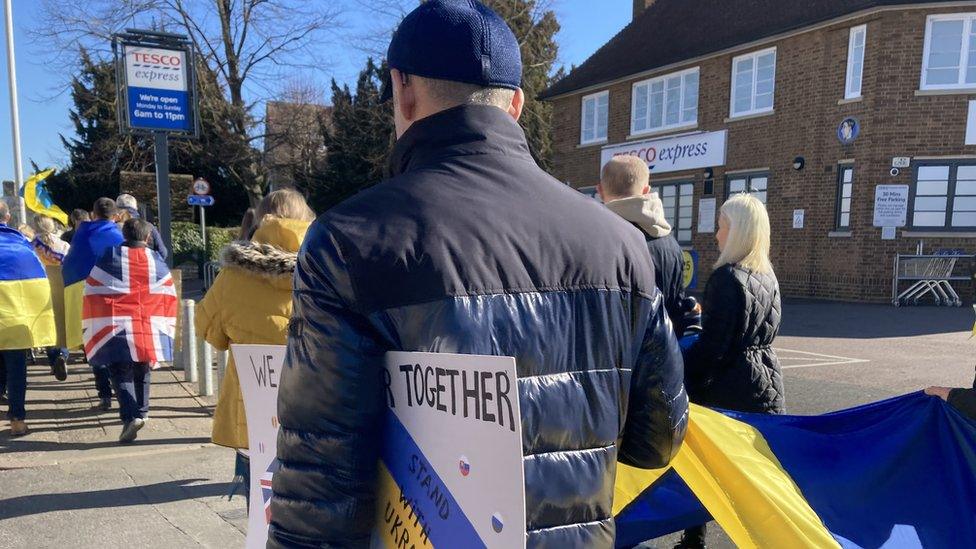 People marching in Peterborough against the Ukrainian conflict