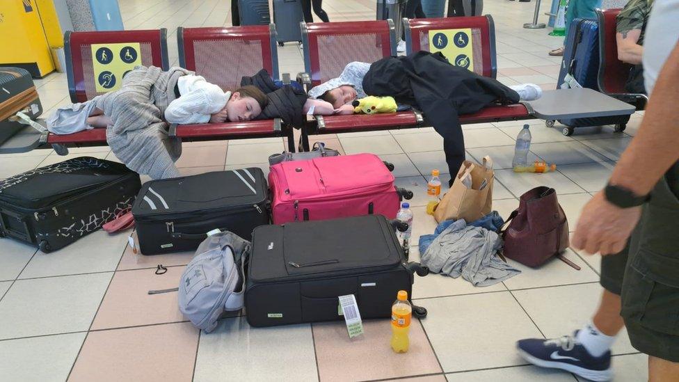 Several children were among the passengers who slept in the airport overnight