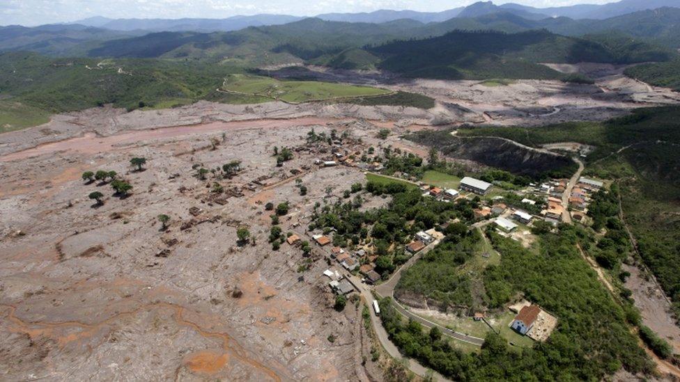 Village of Bento Rodrigues, Brazil, destroyed by the mud from the collapsed dam