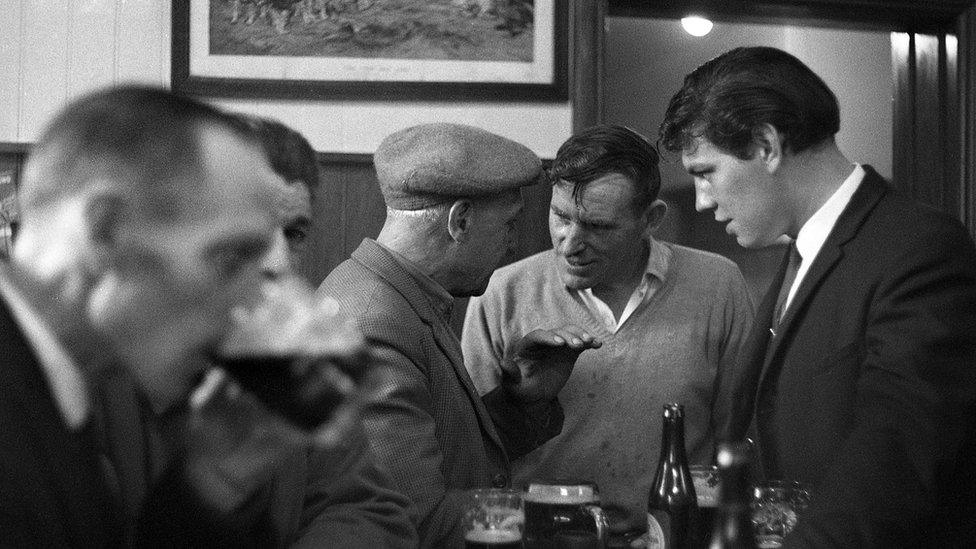 Drinkers at the Engineers Arms pub in Leiston in 1966