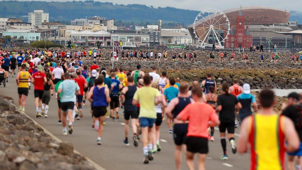 The athletes made their way to Cardiff Bay