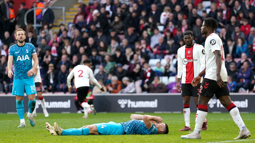 Tottenham Hotspur's Clement Lenglet reacts to a missed chance during the Premier League match at St Mary's Stadium