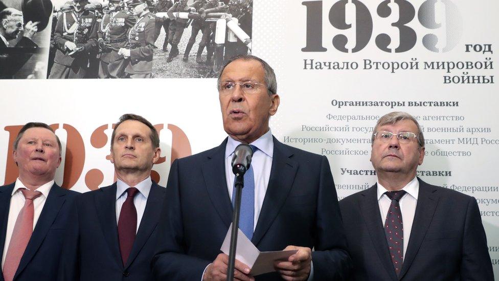 Foreign Minister Sergei Lavrov at the opening of an exhibition on the start of World War Two