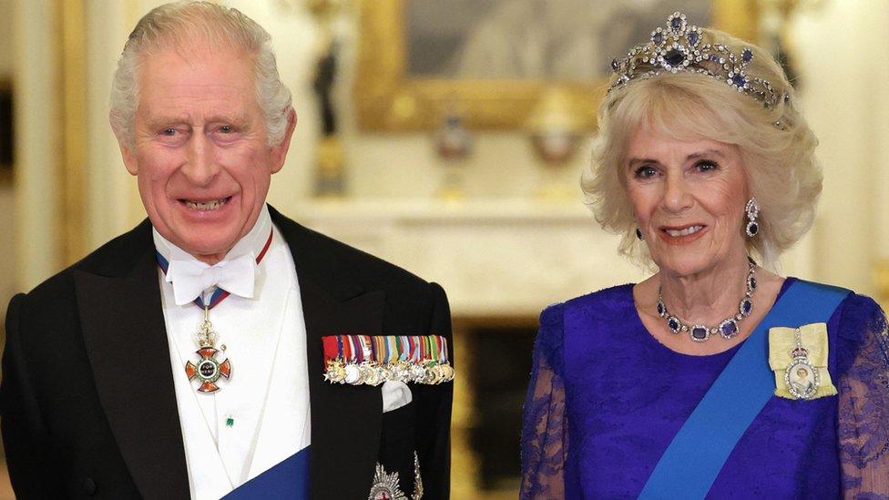 King Charles III and the Queen Consort during the State Banquet held at Buckingham Palace in London, during the State Visit to the UK by President Cyril Ramaphosa of South Africa