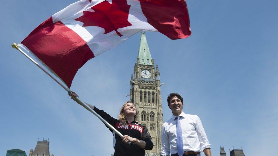 Justin Trudeau with Canadian flag