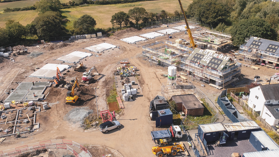 An aerial view of a building site