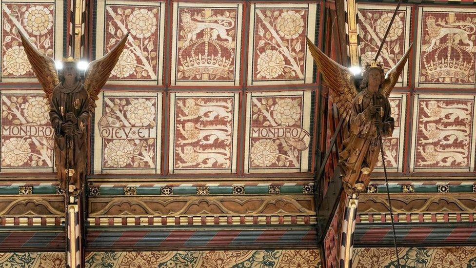 Newly restored ceiling panels in the great hall