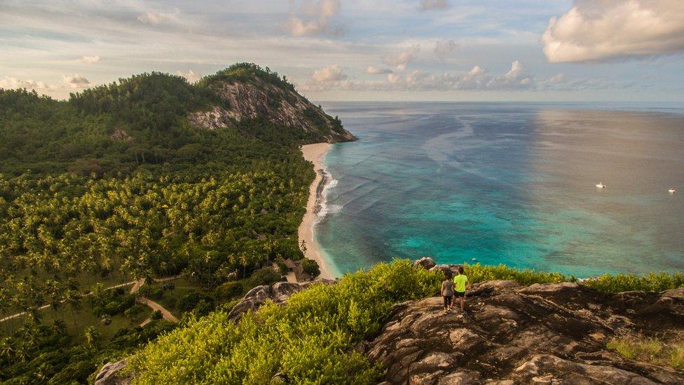 A beach on North Island, Seychelles, from the air