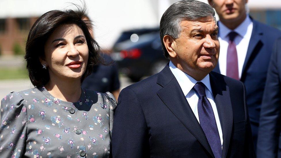 President of Uzbekistan Shavkat Mirziyoyev (R) and his wife Ziraat Mirziyoyev (L)