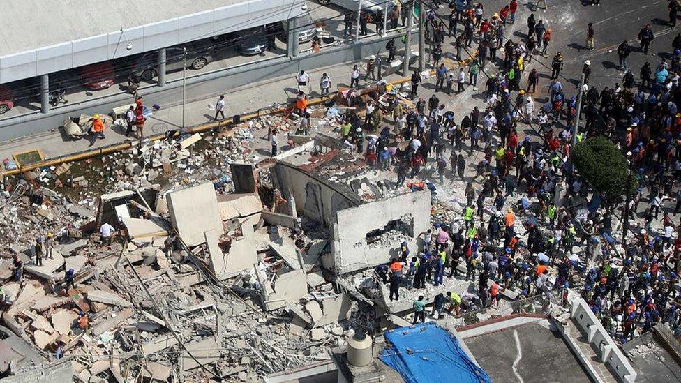 Collapsed building in Mexico City