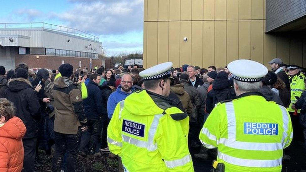 Crowds outside Llandrillo College