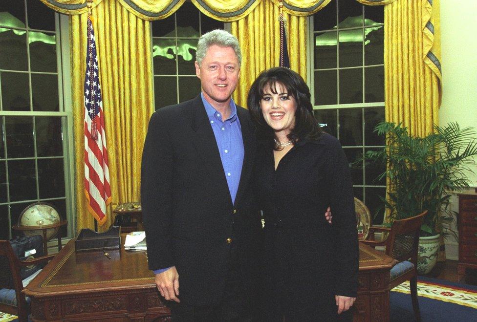 Photo of Bill Clinton with Monica Lewinsky at the Oval Office in 1997