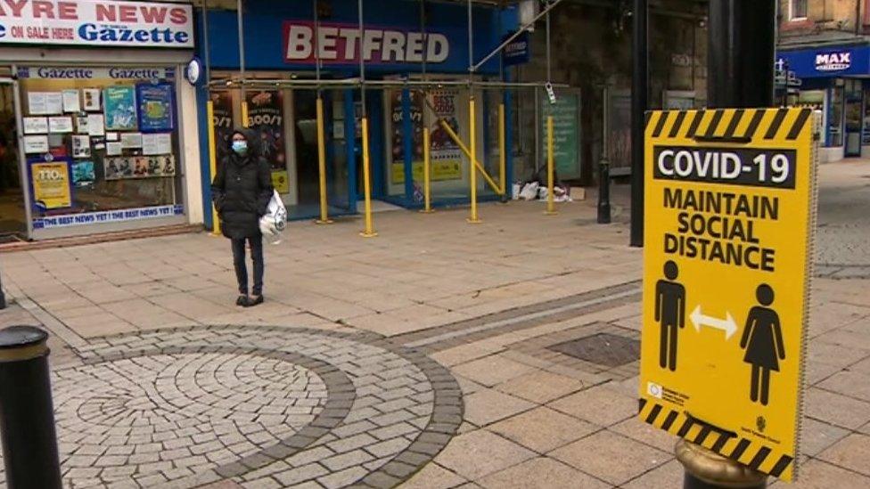 A social distancing sign in South Shields