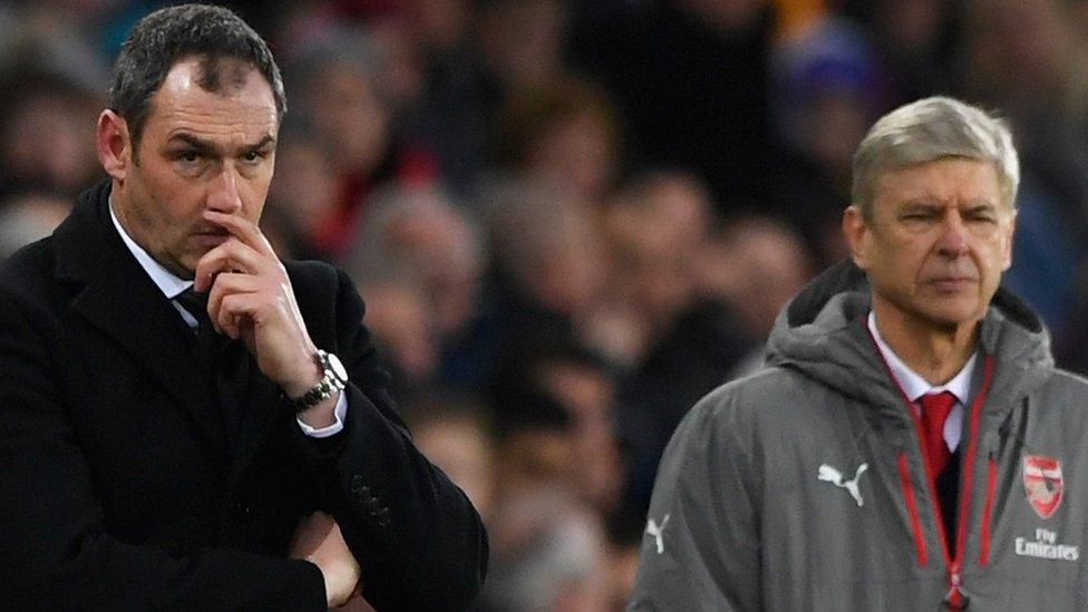 Swansea boss Paul Clement and Arsenal manager Arsene Wenger