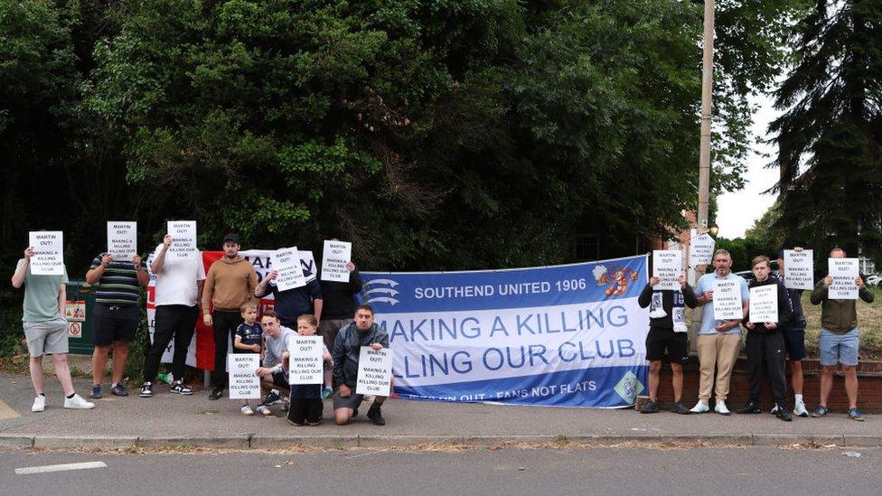 Southend United fans protesting