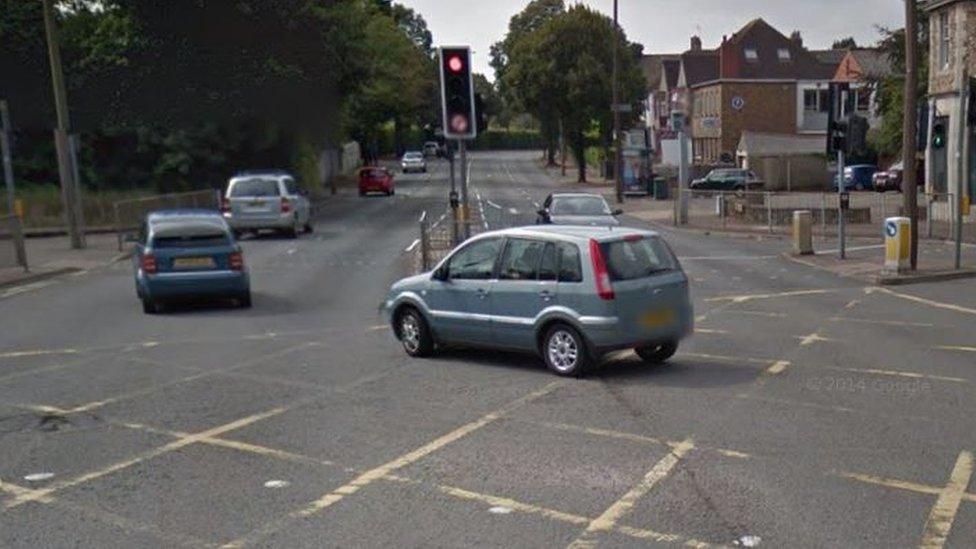 Car crossing a box junction in Cardiff