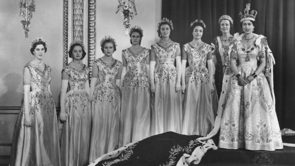 Queen Elizabeth II with her maids-of-honour