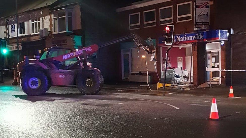 A telehandler outside a Nationwide Building Society in Earl Shilton, Leicestershire