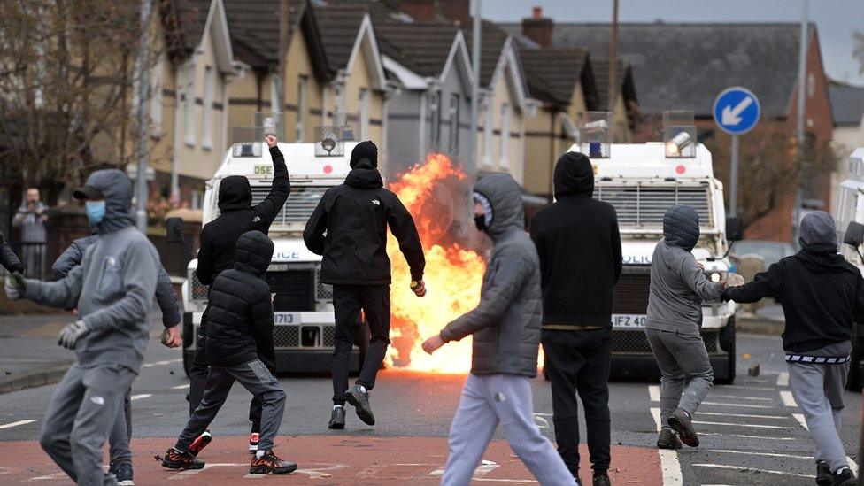 Petrol bombs were thrown at police